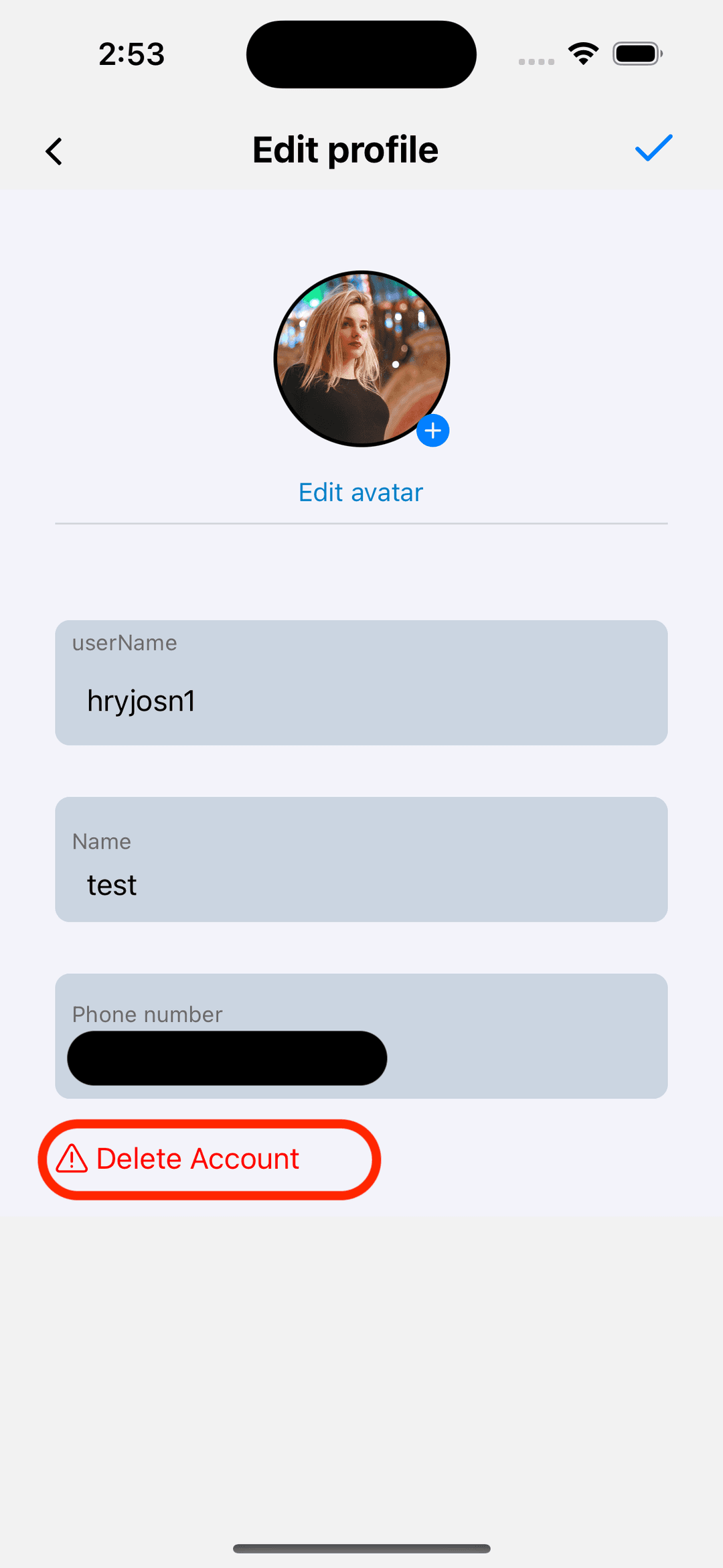 Click Delete Account